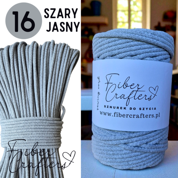 Sznurek do szycia FIBER CRAFTERS 6mm 50m SZARY JASNY