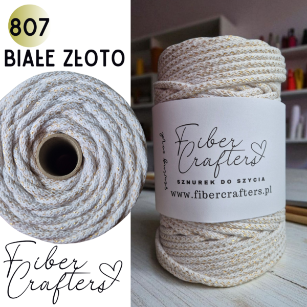 Sznurek do szycia FIBER CRAFTERS 6mm 50m  807 BIAŁE ZŁOTO