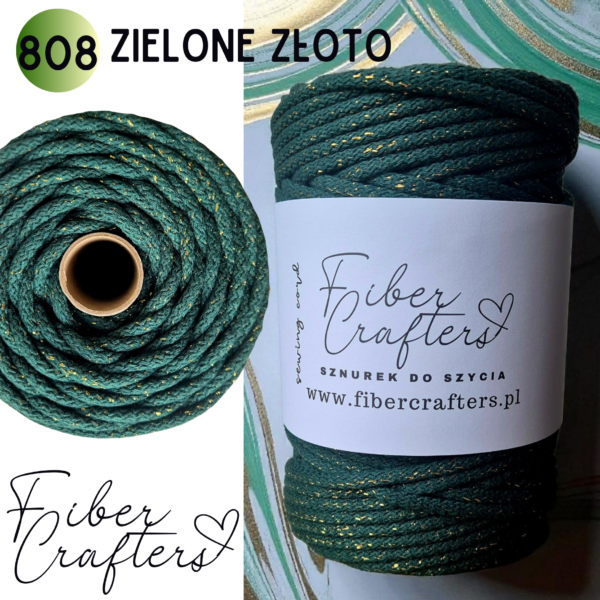 Sznurek do szycia FIBER CRAFTERS 6mm 100m  808 ZIELONE ZŁOTO