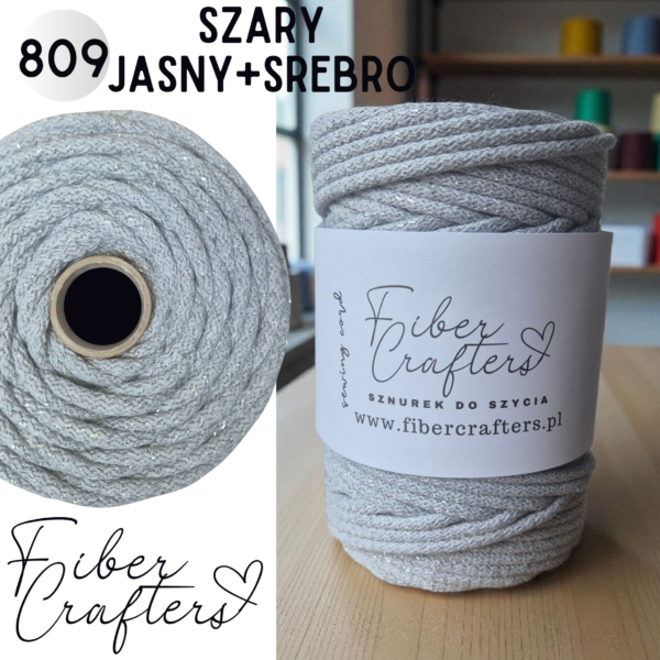 Sznurek do szycia FIBER CRAFTERS 6mm 100m  809 SZARY JASNY+SREBRO