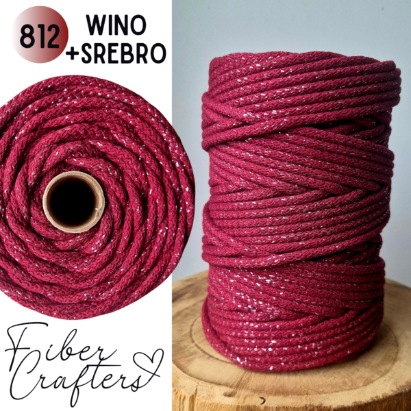Sznurek do szycia FIBER CRAFTERS 6mm 100m  WINO+SREBRO nr 812