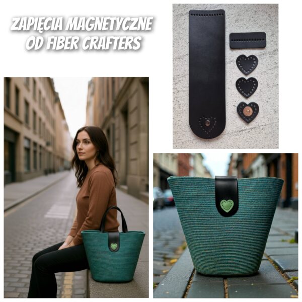 Zapięcie magnetyczne skóra naturalna CZARNY SERCA silny magnes stabilizatory