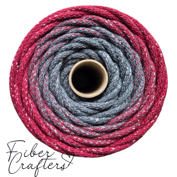 Sznurek do szycia FIBER CRAFTERS 6mm 100m OMBRE wino/szary ciemny SREBRO