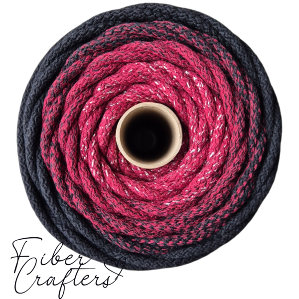 Sznurek do szycia FIBER CRAFTERS 6mm 100m OMBRE czarny/wino SREBRO