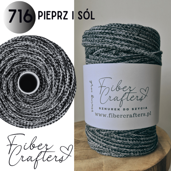 Sznurek do szycia FIBER CRAFTERS 6mm 50m PIEPRZ I SÓL nr 716