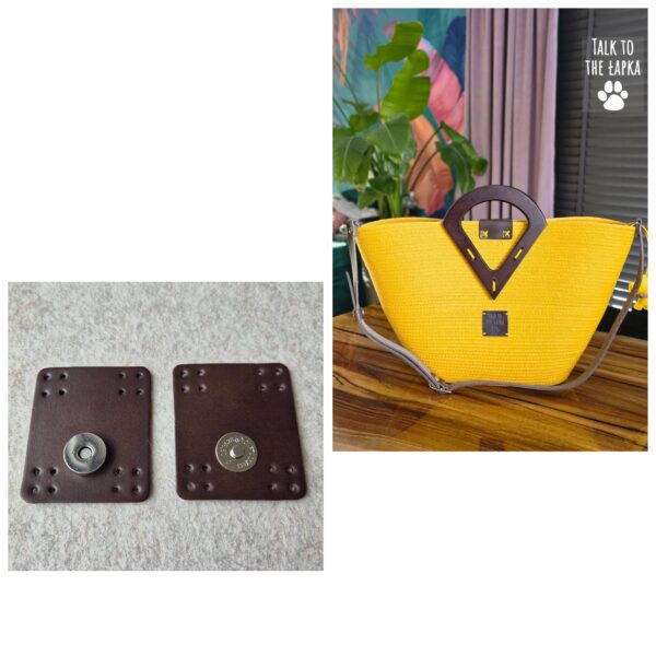 Zapięcie magnetyczne skóra naturalna CZEKOLADA silny magnes do przyszycia  DZIURKI